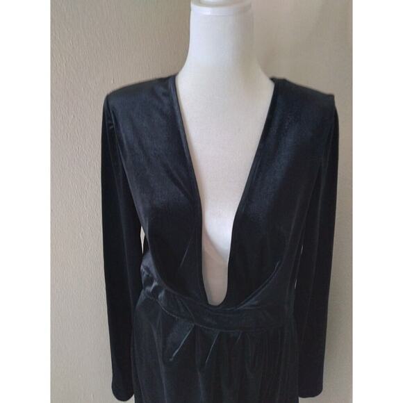Michael Costello X Revolve Geneva Dress Black Velvet Mini Side Sash Sz XL Prom - Picture 3 of 11